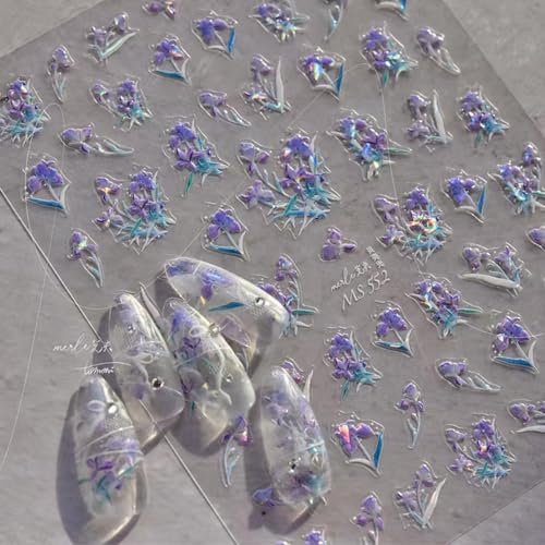 Image of Flower Nail Art Stickers 5D Embossed Colorful Nail Decals for Nails Art Design Self Adhesive Nails Charm Supplies Accessories for Women Manicure DIY Decoration