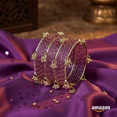Image of Kashmiri Ghangharoo Glass Bangle| Light Weight Bangles | Traditional Transparent Fancy Glass Chudi Set for Wedding, Party|Set Of 16(12 Glass + 4 ghungroo bangles)