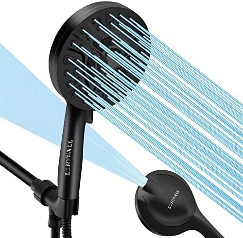 High Pressure Shower Head with Handheld, 59 inch Stainless Steel Shower Hose, 10 Functions Powerful Shower Spray, Anti-clog Nozzles, Built-in Power Wash to Clean Tub Top, Tile & Pets (Matte Black)