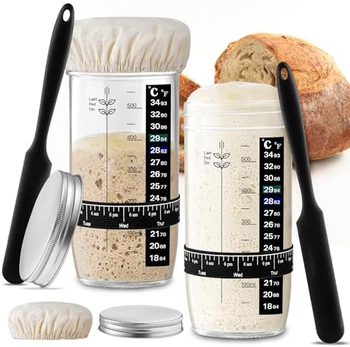 Glass Sourdough Starter Jar 2 Pack, 24 oz Wide Mouth Organic Sour...