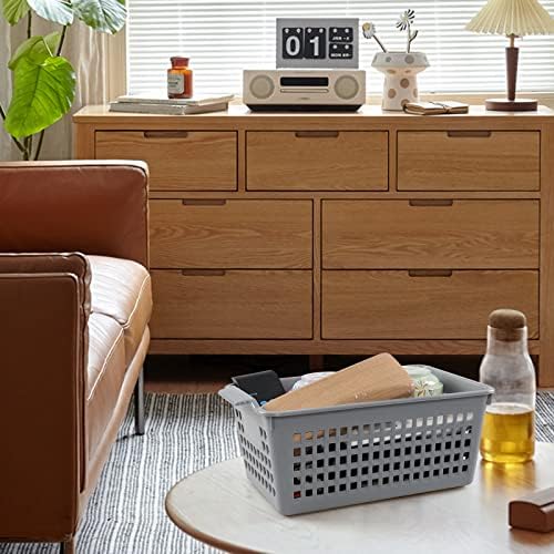 Annkky Plastic Cupboard Storage Baskets, Small Rectangular Basket, Grey, 4 Packs