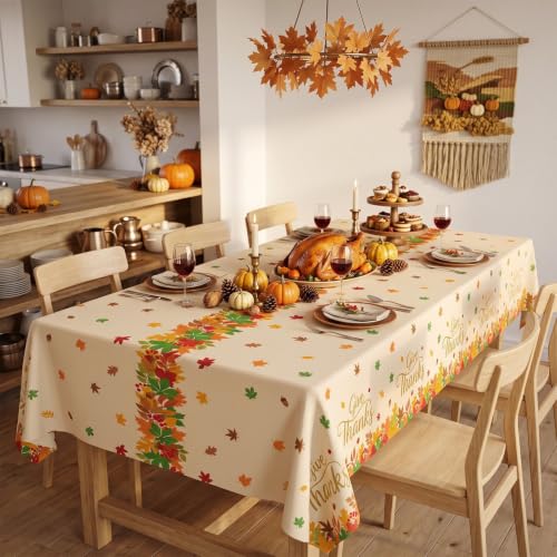 3 Pcs Thanksgiving Tablecloth, Disposable Plastic Maple Leaves Give Thanks Decor Table Cloth, Rectangle Fall Friendsgiving Tablecloth for Holiday Harvest Thanksgiving Decorations Party Supplies Favors - image 5