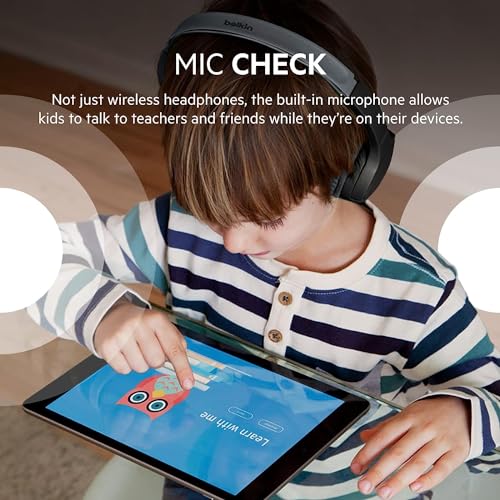 Belkin SoundForm Mini Casque sans Fil pour Enfants avec Microphone, Casque Supra-auriculaire pour l'enseignement en Ligne, l'école et Les Voyages, Compatible avec iPhone, iPad, Galaxy et Autres, Noir
