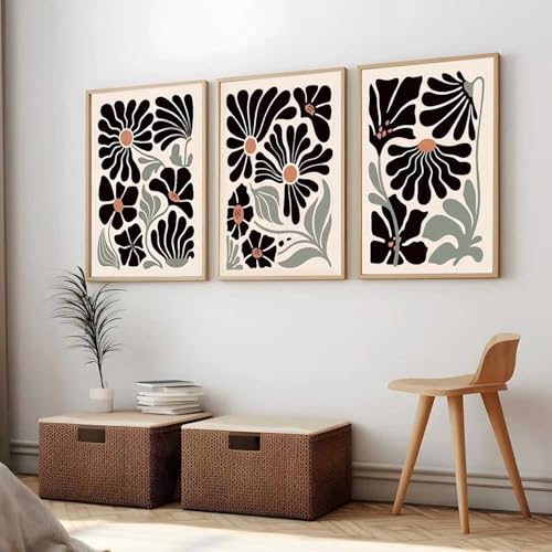 Image of kotart Abstract Botanical Art Home Decoration Painting | Floral Paintings With Frame For Living Room Bed Room Hotel Wall Decor Digital Reprint Set of 3 (19X25 inch)