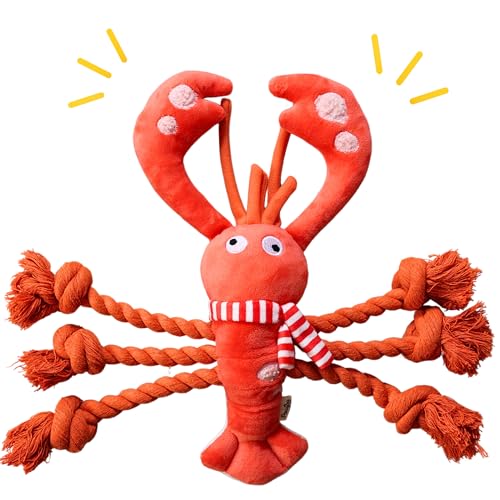 Pawfoo Lab Christmas Dog Toys, Squeaky Tough Rope Tug of War Dog Toys, Interactive Plush Chew Toys, Dog Gifts for Puppy, Small Medium Large Dogs - Lobster