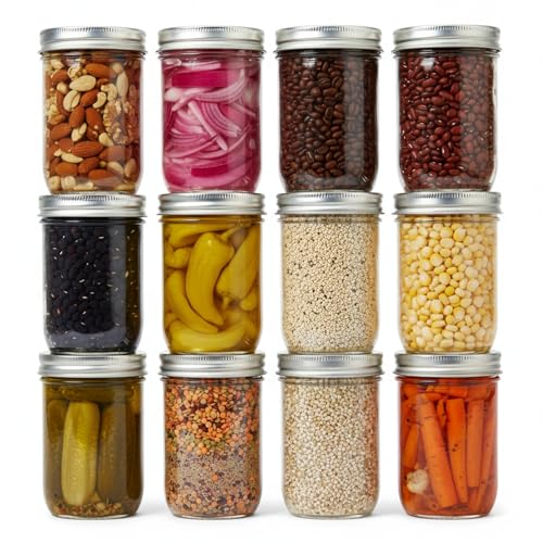 Lonriva 12 Pcs 16oz Wide Mouth Mason Jars Glass Jars with Silver Metal Lids and Rings Canning Jars for Overnight Oats Food Storage Dry Food Snacks Candies and More