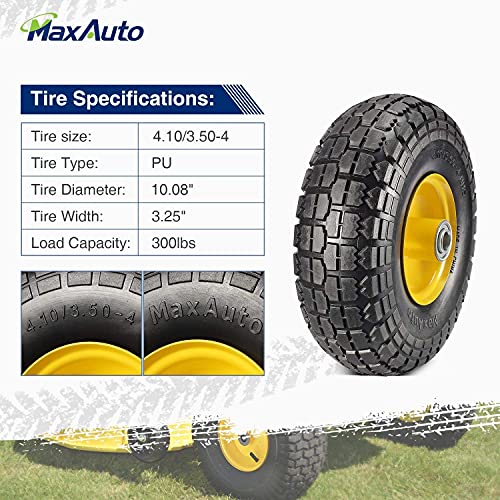 Maxauto 10 Inch Solid Rubber Tires 4.10 3.50-4 Flat Free Tire 4.10/3.50-4 Tire And Wheel, 2.25" Offset Hub, 5/8" Bearings, For Hand Truck, Trolley, Garden Cart, Lawn Mower, Garden Wagon, Wheelbarrow #TOP1