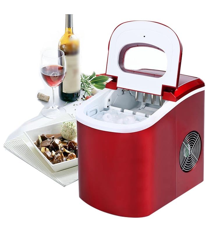 Portable Ice Maker Machine for Home - Automatic, Fast Operation, 2.2L Tank, Self-Cleaning, Compact Design, Manual Water Fill, Red - Ideal for Parties & Events