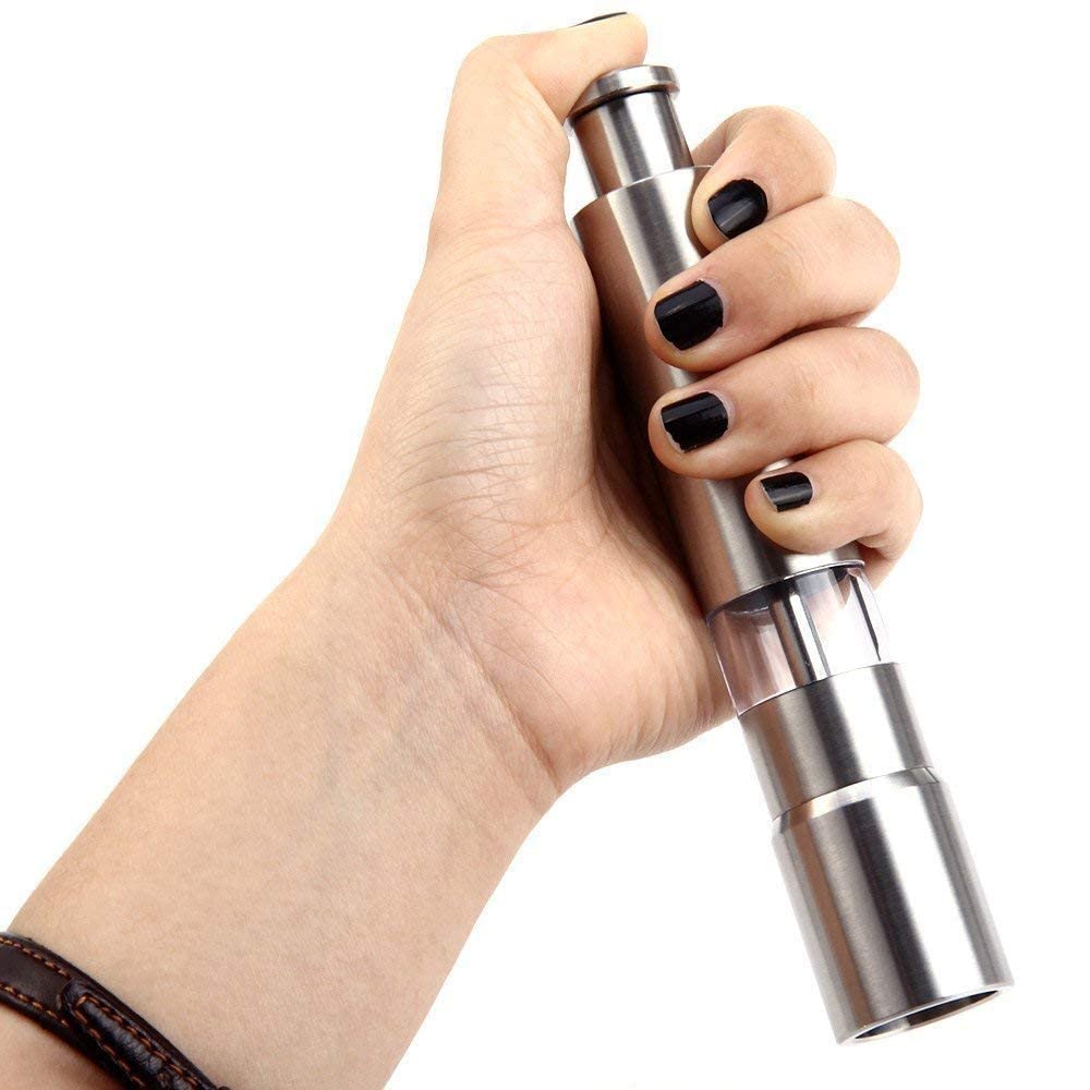 Yasamazing Thumb Press Stainless Steel Pepper Mill Grinder Muller Sleek and Stylish for 15 X 2 X 2 cm,Silver (Silver)-image-2