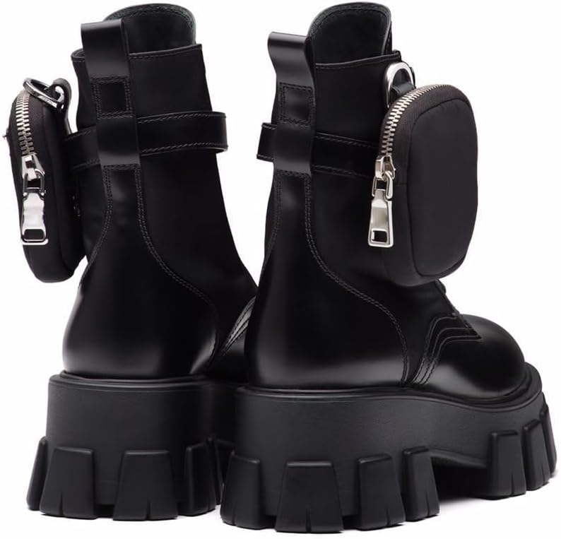 Women's Goth Combat Punk Boots Platform Chunky Lug Sole Short Boots Lace Up Round Toe Zipper Buckle Casual Flat Chelsea Booties