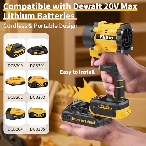 Fiihio Cordless Leaf Blower Compatible with Dewalt 18V/20V Battery, 100,000RPM Powerful Handheld Air Blower Duster with LED Light, 2 in 1 Vacuum Duster & Blower for Cars, Home (No Battery) by Fiihio - Used condition - Image 3