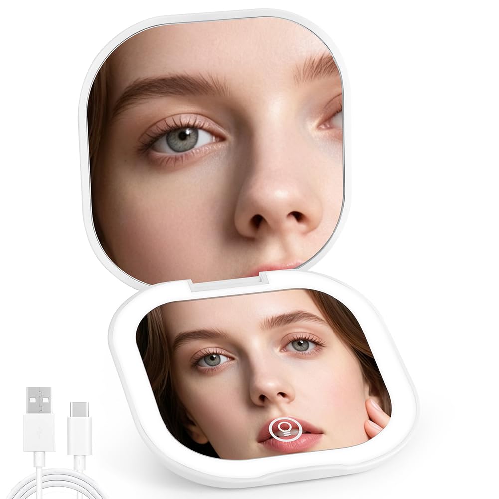 APXEL Compact Mirror, Rechargeable Magnifying Makeup Mirror with Light — image 1