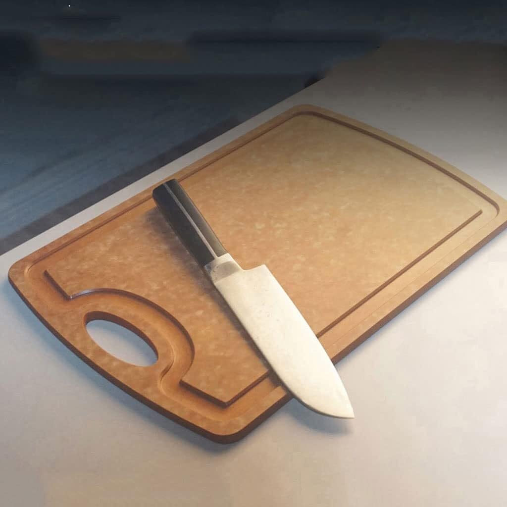 Wood Fiber Cutting Board with Juice Grooves, Dishwasher Safe, Non Porous, Ergonomic Handle, for Meat, Fruits & Vegetables,Wood Color S+l