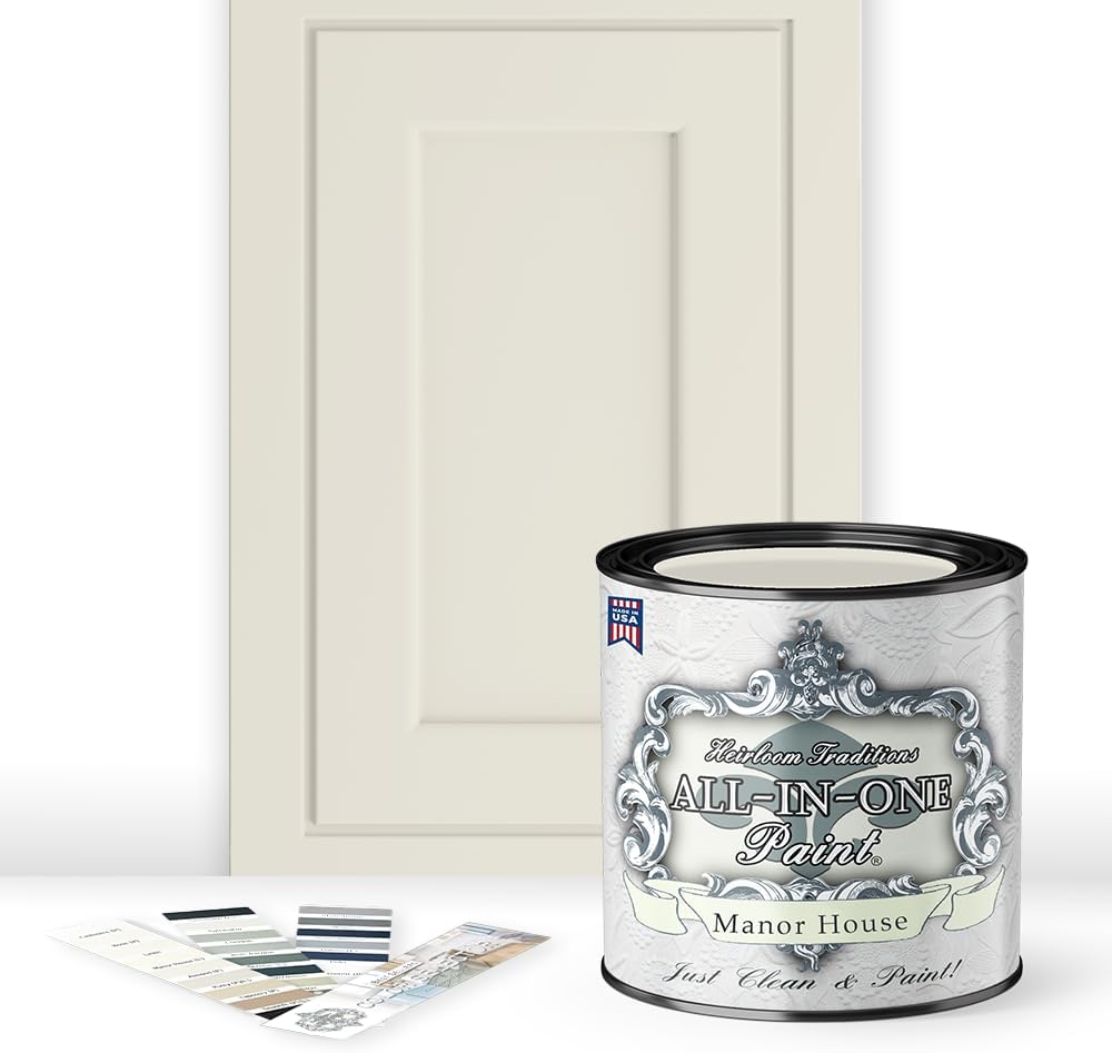 ALL-IN-ONE Paint by Heirloom Traditions, Manor House (Creamy Warm White), Quart - Durable cabinet and furniture paint. Built in primer and top coat, no sanding needed. Includes our 30 featured color