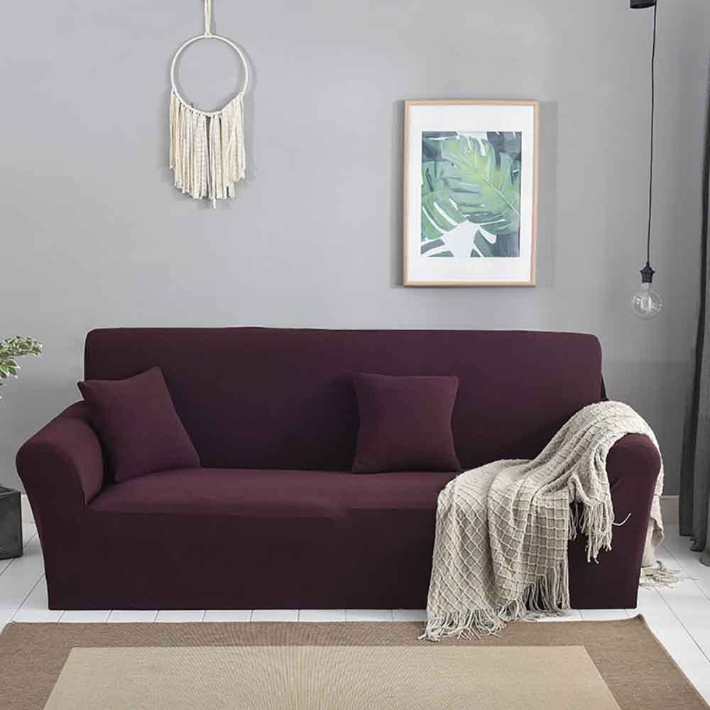 Housse de canapé extensible en jacquard texturé carreaux rouge