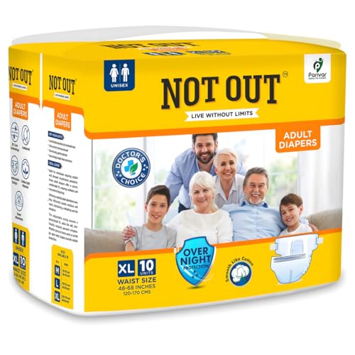 Image of Adult Tape Diapers - Overnight Protection with 3D Core, Odour Control & Up to 12-Hour Absorption | Extra Large (48-68 Inches) | 10 Diapers | Pack of 1
