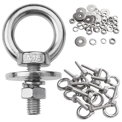Image of 8 Pack M8 Stainless Steel Eye Bolts with Nuts, 5 /16 inch x 1 inch Eye Bolts | 304 Stainless Steel Eye Bolt,Eye Bolts Heavy Duty for Hang Tie Down Outdoor,m8 eye bolt,Long Lifting Ring Eye Bolt