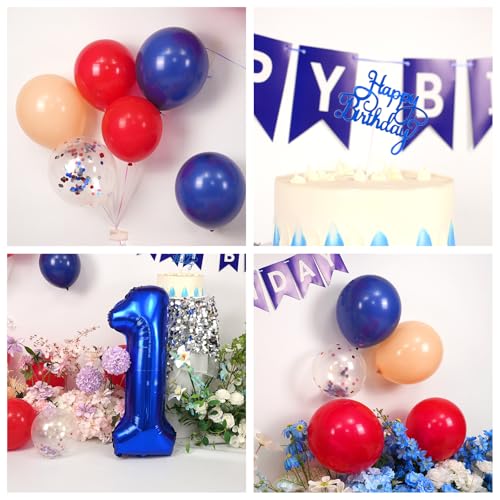 Image of 1st Birthday Decorations for Boys Baseball,Navy Blue Red Nude Balloons | Party Decorations Birthday Banner with Number 1 Baseball Glove Foil Balloons Cake Topper Sport Party Baby Shower