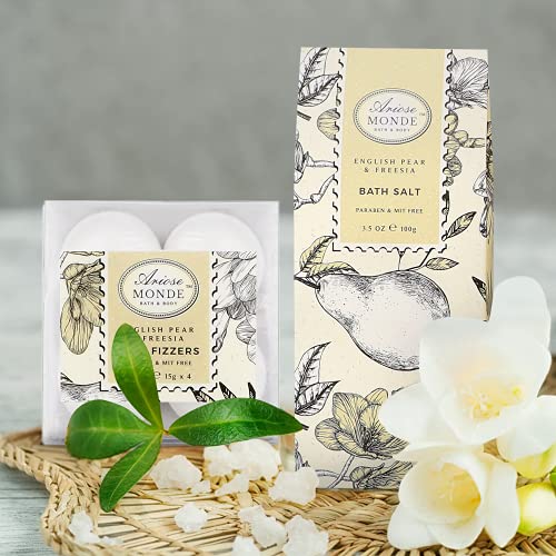 Bath & Shower Spa Gift Basket Set, With English Pear & Freesia Fragrance Bath Gift Basket For Women & Men Includes Body Lotion, Shower Gel, Bath Salts, Bubble Bath, Body Scrub And More, 9 Pcs #TOP7