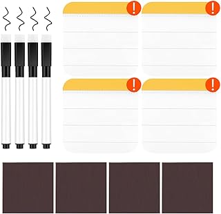 4-Pack Mini Magnetic Memo Board for Fridge, Small Dry Erase Board with 4 Markers, Reusable DIY Message Note Pad for Kitchen Office Home, Cute Fridge Magnet for Shopping List.(Ins Style)