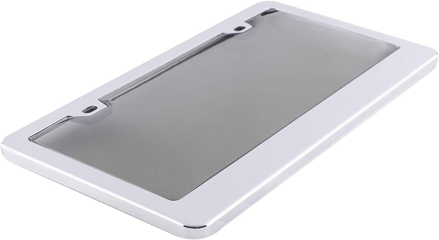 Car License Plates Shield and Chrome Frame Combo, 2 Pack Tinted Bubble Design Novelty Plate Covers to Fit Any Standard US Plates, Unbreakable Frame 2 Holes Patented Design