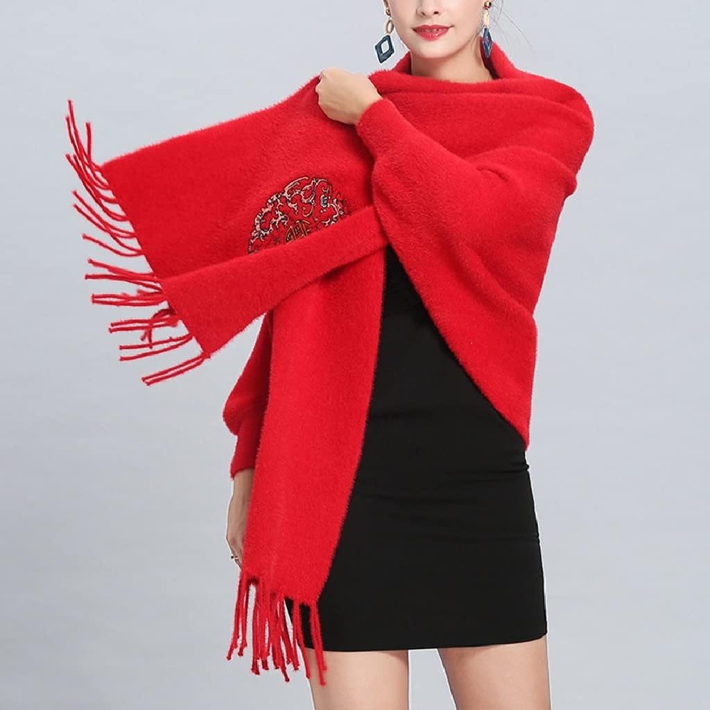 Jjzxd 冬のエレガントな女性ロングショールスカーフ刺繍編みタッセル秋の暖かいクローク