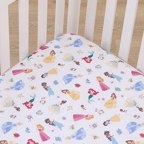 Image of Disney Princess Pink, Blue, Yellow, and White Super Soft Nursery Fitted Crib Sheet