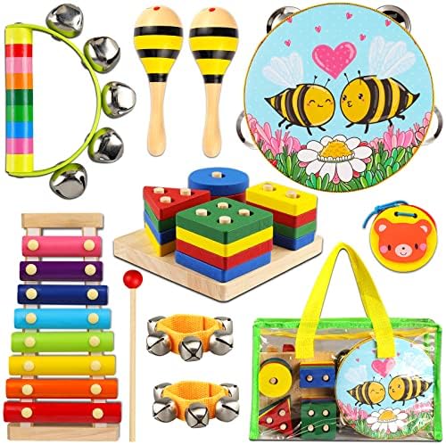 DIFFYBOX Toddler Musical Instruments for Kids,Baby Musical Toys Preschool Educational Wooden Percussion Instruments Toddler Toys with Bag for Boys and Girls