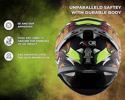 Image of Axor Apex Falcon ISI ECE DOT Certified Full Face Dual Visor Helmet for Men and Women with Pinlock Fitted Outer Clear Visor and Inner Smoke Sun Visor -Dull Black Neon Yellow-XL