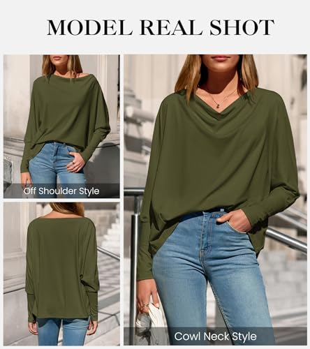 Okiwam Women's Fall Tops Long Batwing Sleeve Shirts Boat Neck Off The Shoulder Loose Tunic Blouses 2025 Fashion Clothes