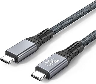 Thunderbolt 4 対応 USB4 ケーブル 1m SLEIJAOOE [USB-IF認証 / 240W PD充電 / 40Gbpsデータ転送 / 8K@60Hz映像出力 / USB 3.2/3.1/3.0/2.0/E-Marker搭載 ] サンダーボルト 4ケーブル 高耐久ナイロン スマートフォン・タブレット・パソコン・ゲーム機等Type-C 機器対応