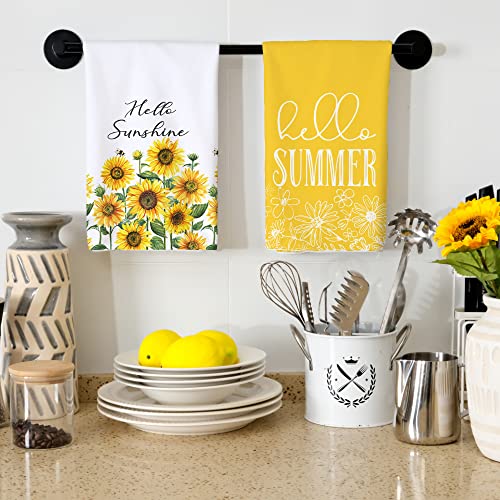 Geeory Kitchen Towels For Summer Decor Hello Summer Sunflowers Dish Towels 18X26 Inch Ultra Absorbent Bar Drying Cloth Hand Towel For Kitchen Bathroom Party Home Decorations Set Of 2 #TOP2