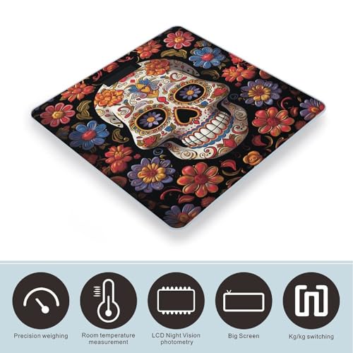 Báscula digital de baño estilo Sugar Skulls con pantalla grande miniatura 3