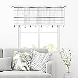 MESHELLY Boho Tassels Valance 52W x 18H Inch Black and White Bohemian Striped Kitchen Curtains Rod P