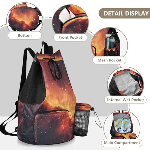 Mesh Gym Swimming Bags for Men & Women, Galaxy Nebula Stars Twinkling Large Drawstring Backpack with Dry-Wet Pocket, Lightweight Gym Bag for Sports, Travel, Beach, Workout Gear4