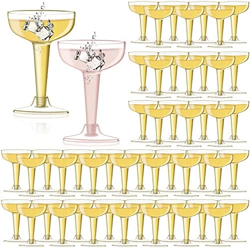 KYAPCK 100 Pack Plastic Champagne Coupe Glasses, 4oz Stem Disposable Martini Glasses for Parties, Stackable Plastic Cocktail Glasses for Margarita, Birthday, Wedding