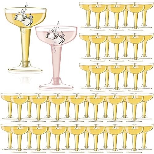 Kyapck 100 Pack Plastic Champagne Coupe Glasses, 4Oz Stem Disposable Martini Glasses For Parties, Stackable Plastic Cocktail Glasses For Margarita, Birthday, Wedding #TOP1