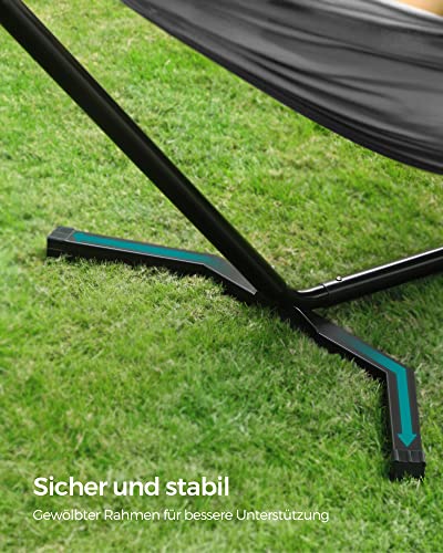SONGMICS Hängematte, 210 x 150 cm, auf 5 Verschiedene Höhen verstellbar, Gestell aus Metall, bis 240 kg belastbar, für Garten, schwarzes Gestell und graue Hängematte GHS001G01 3