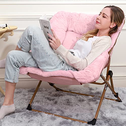Oakham Comfy Saucer Chair, Folding Faux Fur Lounge Chair For Bedroom And Living Room, Flexible Seating For Kids Teens Adults, X-Large, Pink #TOP4