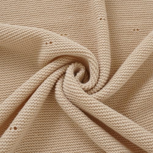 Image of mimixiong 100% Pure Cotton Baby Blanket Extra Soft Cellular Neutral Swaddle Receiving Crib Blanket for Newborn Baby Boy Girl Size 30 x 40 inches (Camel -lace)