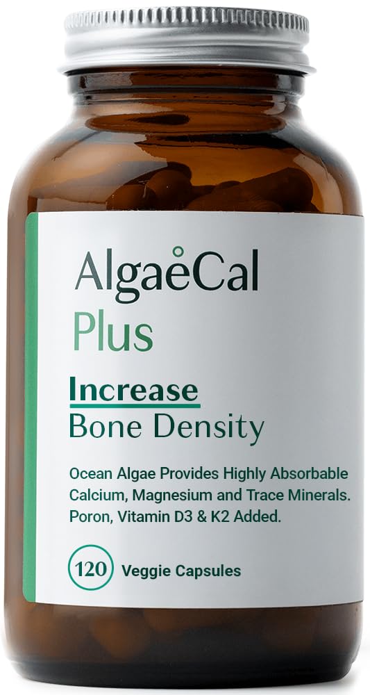 ALGAECALOrganic Red Algae Calcium Supplement for Bone Density, Vitamin K2 MK7 (100mg), Vitamin D3 (1600 IU), Magnesium (350mg) & Trace Minerals & Strength, Easy to Swallow, 120 Veggie Caps