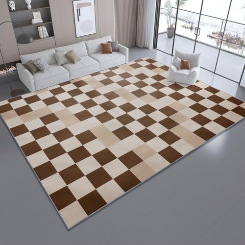 Tapis moderne 120x240 cm lavable antidérapant marron de salon et chambre - 3