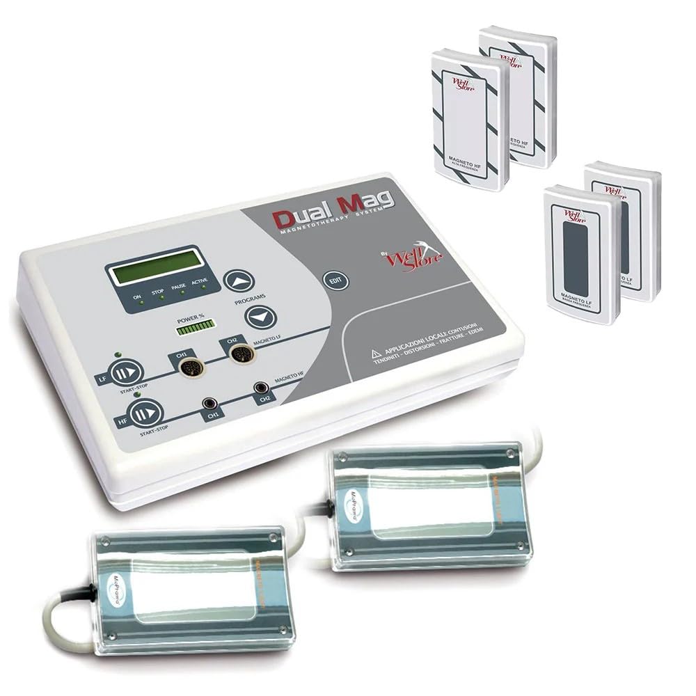 Dual Mag + Kit Luce Pulsata Magnetoterapia CEMP ad Alta e Bassa Frequenza, 4 Canali, 92 Programmi, Uso Professionale e Domestico