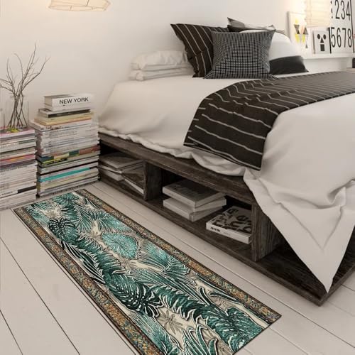 Alfombra de pasillo verde oscuro de 80x150 cm lavable 3