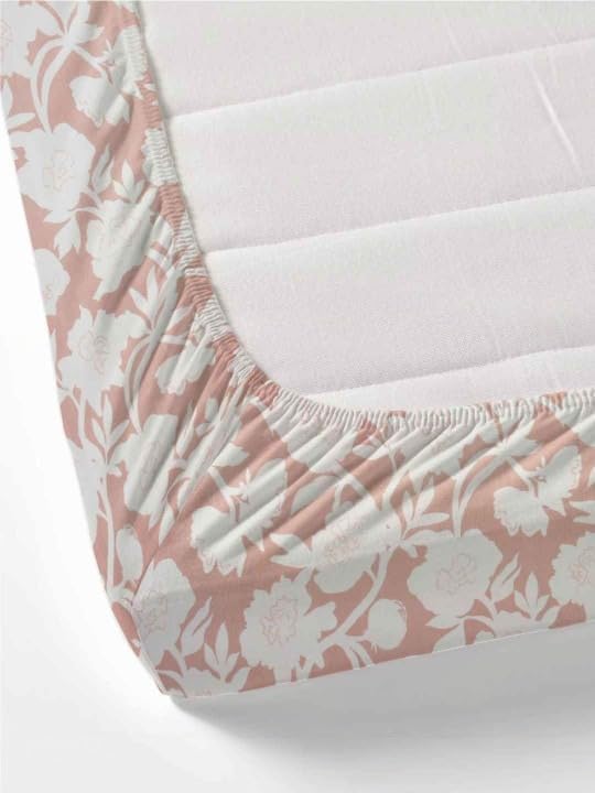 Image of King Size Fitted Bedsheet for Double Bed | 300 TC Cotton Feel Microfiber | All Around Elastic with 2 Frill Pillow Covers | Soft & Durable | (PinkFloralFrill, Fitted -60x78 Queen)