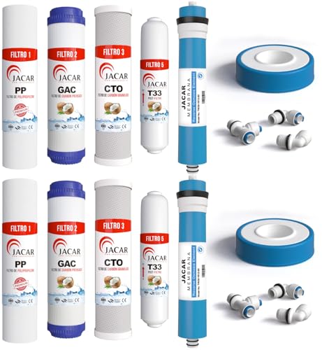 JACAR Pack Doble Filtros de Osmosis Inversa 5 Etapas con Membrana de 50 GPD
