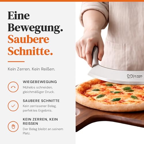 Foto von Pizzaschneider Edelstahl – Wiegemesser 30,5 cm Doppelgriff & Pizzamesser