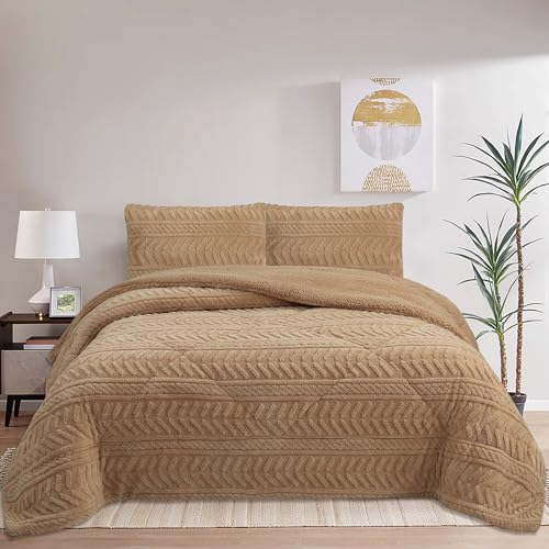 NH NOVOTEXTIL HOGAR Edredón Invierno Sherpa Cama 90 (180x260) Extra Grueso 560gr/m2 Efecto Borreguito - Edredón Suave, Cálido y Transpirable con 1 Funda Almohada (50x70) (Crimea Beige)