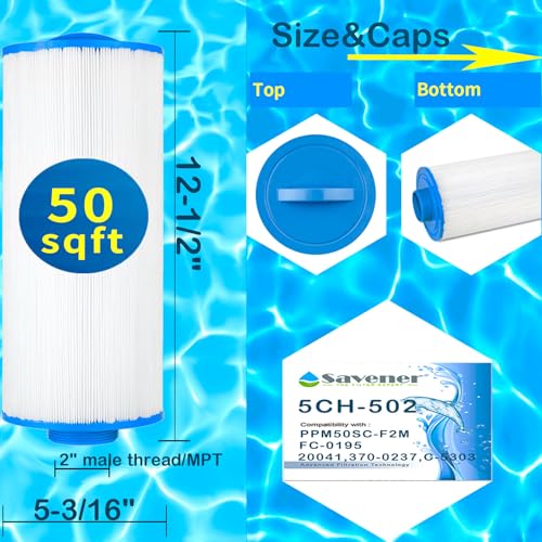 Savener® 5CH-502 Hot Tub Spa Filter Cartridge (Fine Thread), Replaces PPM50SC-F2M, FC-0195, Marqui Spa 20041, 20091, Cal Spas C-5303, Magnum MA 50, SP-PS-0195, 370-0237, 50 Sq. Ft, 2 Pack by Savener - Used condition - Image 2