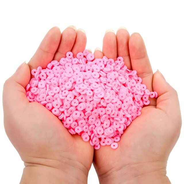 200 cuentas redondas planas de arcilla polimérica, espaciadoras sueltas, hechas a mano, cuentas de arcilla Heishi para hacer joyas, pulseras, accesorios, 6 mm, fucsia claro, 600 unidades